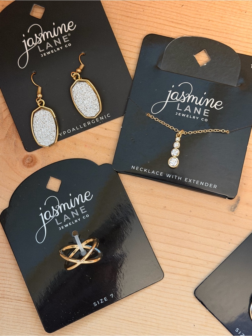 Jasmine Gold Druzy Earrings, CZ Drop Necklace & Gold Ring Set